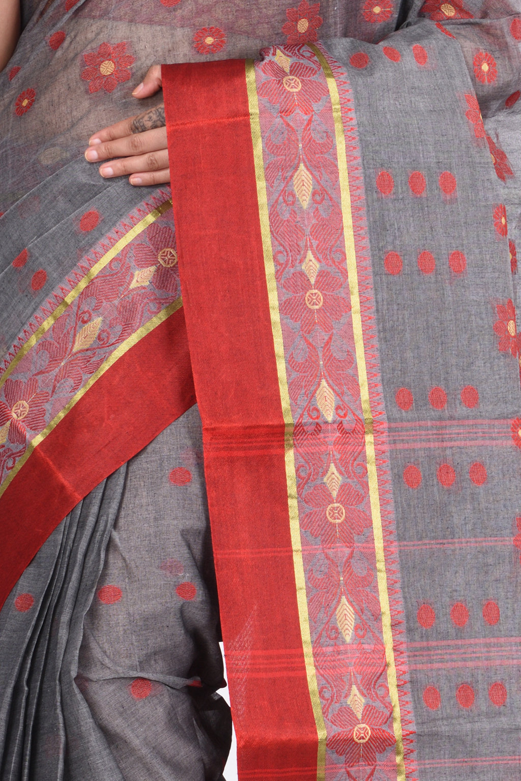 Grey Pure Cotton BolLata_Tant Tant Saree (840)